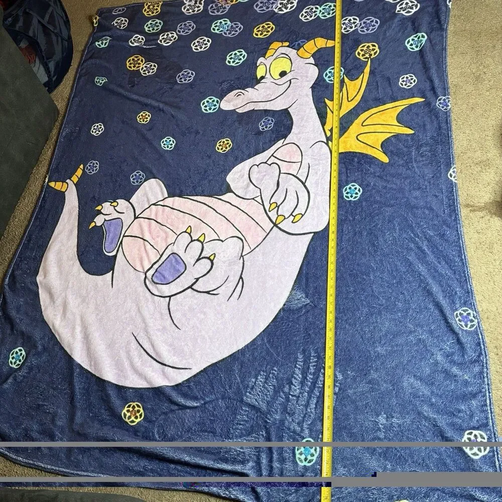 Disney Parks Figment Purple Dragon Print Soft Fleece Throw Blanket 80”x60” Rare